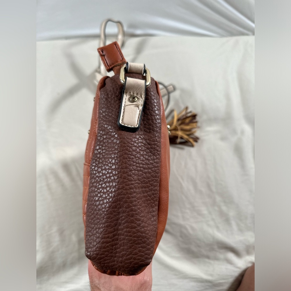 Baby phat Y2K Cognac Brown Studded Quilted Leather Crossbody Purse Pink Liner - Picture 15 of 16